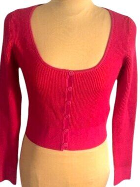 J. Crew Ribbed Crop Cardigan Pink Orange Scoop Neck Button Front Size Small NWT